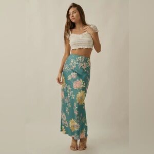 ππ€TEAL FLORAL PRINT MAXI SKIRT